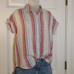 Beachlunchlounge collection Striped Short Sleeve Button Shirt Top Size XS